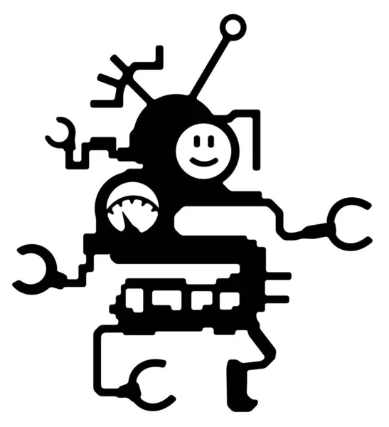 Weird Robot Head Symbol Black Vector Illustration Vertical Isolated — Image vectorielle