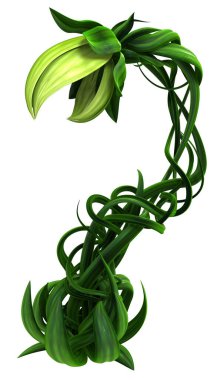 Bitki büyüyen yeşil büyük bir ısırık, 3D çizim, dikey, izole, beyaz üzerinde