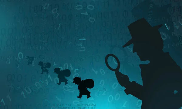 Cyberspace Detective Shadow Figure Burglars Blue Color Virtual Reality Abstract — Photo