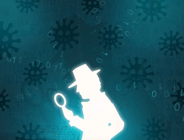 Cyberspace Detective Shadow Figure Virus Light Blue Color Virtual Reality — Photo