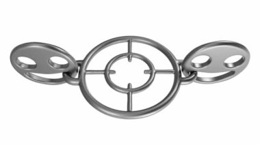 Targeting circle metal with smiling face rings attached rotating flip cycle loop, 3d animation, over white