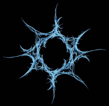 Ice shard frozen eight point star ring shape abstract, horizontal, isolated, over black