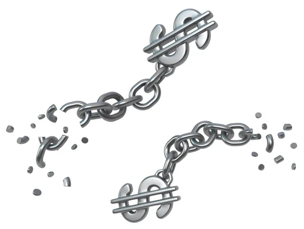 Breaking Chains Dollar Sign Shape Attached Dark Grey Metal Illustration — Stockfoto