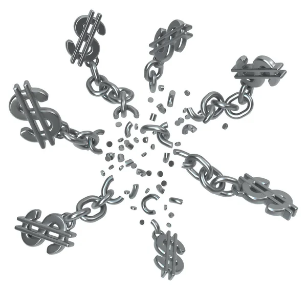 Breaking Chains Many Dollar Sign Shape Attached Dark Grey Metal — 图库照片