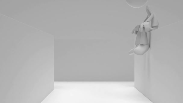 Corridor Camera Moving Forward Figures Sitting Walls White Animation — Αρχείο Βίντεο