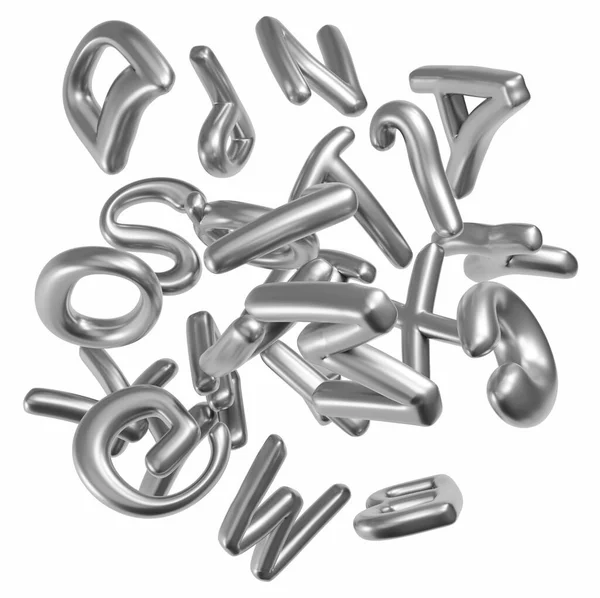 Letters Alphabet Metal Bunch Abstract Illustration Horizontal Isolated White — Photo