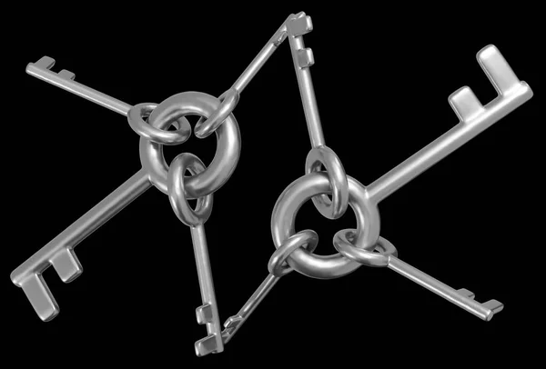Keys Ring Connected Smaller Metal Illustration Horizontal Isolated Black — Φωτογραφία Αρχείου