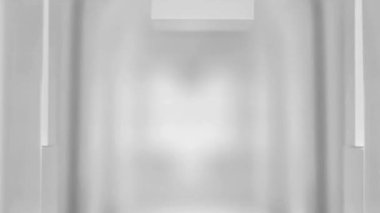 Moving camera forward corridor, different barriers moved out of the way, 3d animation white