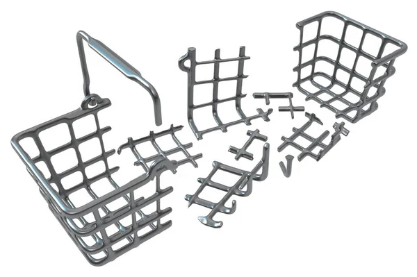 Shopping Basket Metal Breaking Parts Split Illustration Horizontal Isolated White — Foto Stock
