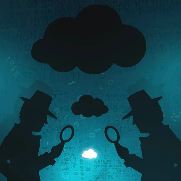 Cyberspace Detective Shadow Figures Cloud Research Blue Color Virtual Reality — Stockfoto