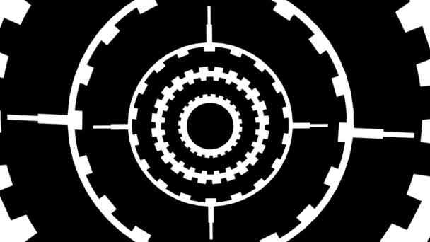 Gears Target Circle Spinning Center Horizontal Animation White Black — Video
