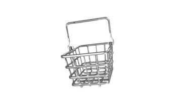 Shopping basket metal spinning around model empty, endless loop, 3d animation
