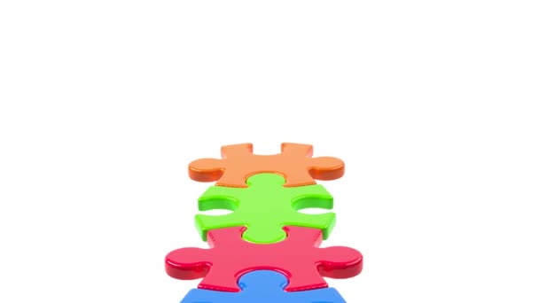 Jigsaw Puzzle Color Bits Path Walk White Animation — 图库视频影像