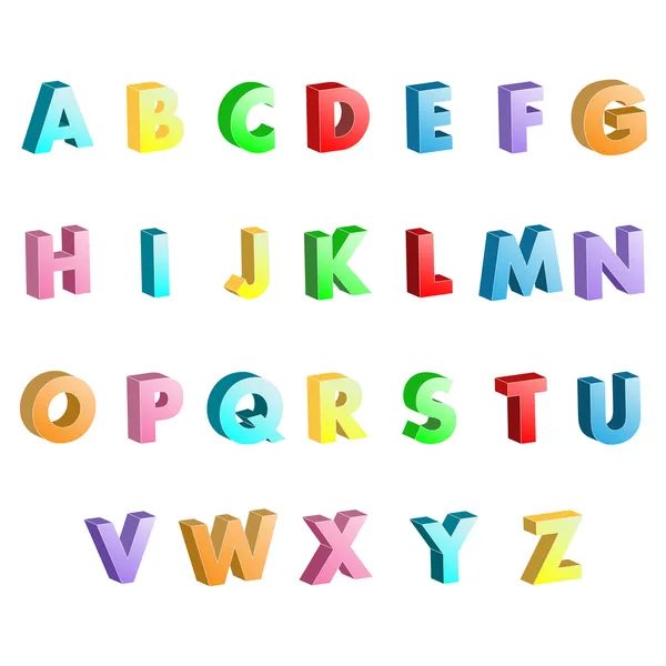 Alfabeto letras coloridas 3D — Vetor de Stock