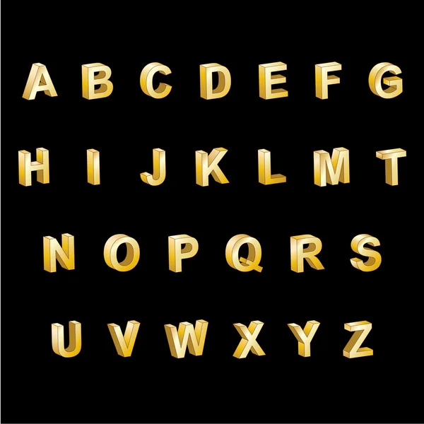 Alfabeto dourado Letras 3D — Vetor de Stock