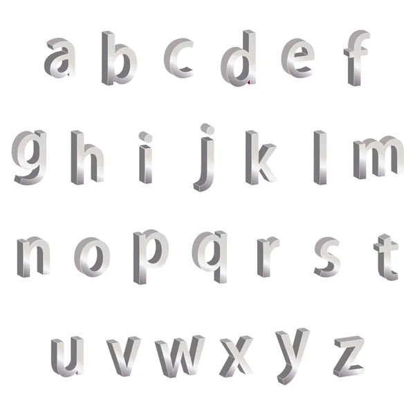 Petites lettres de l'alphabet 3D métallisé argent — Image vectorielle