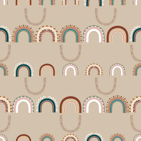 Boho Rainbows Vector Repeat Pattern Light Brown — Stock Vector