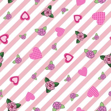 Pembe çizgili arka planda Sevgililer Günü vektör tekrarlama dizaynı