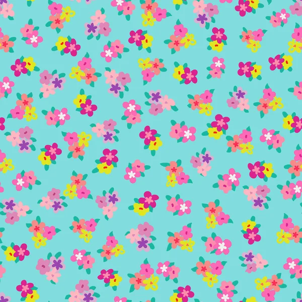 Colorful Ditsy Style Spring Flowers Seamless Pattern — Stock Vector