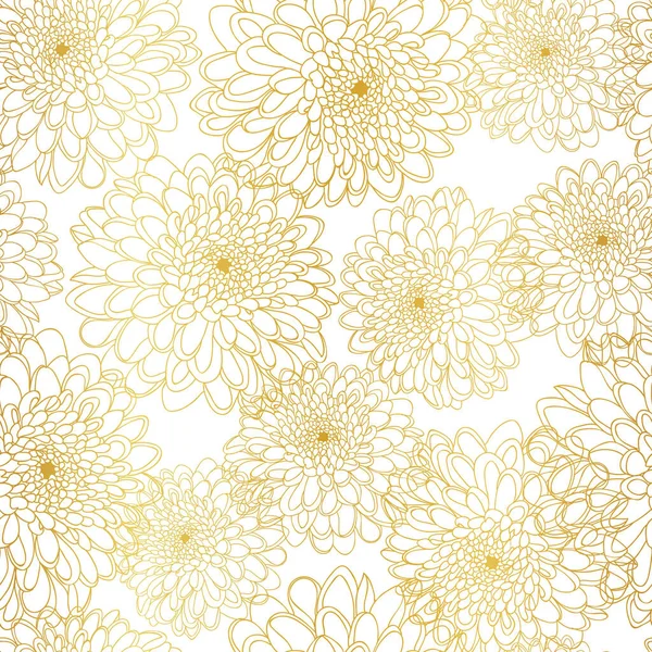 Kasımpatı Çiçekleri Altın Çizgili Kusursuz Vektör Desenli Çizim — Stok Vektör
