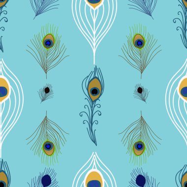 Mavi arkaplanda renksiz tavus kuşu tüyleri