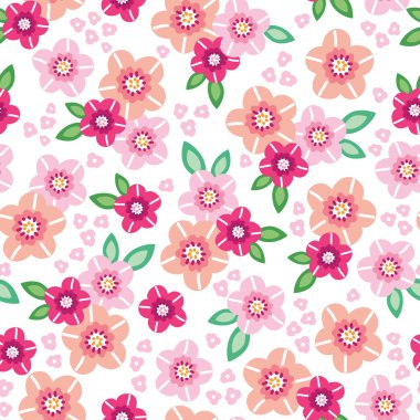 Vintage abstract spring pink flowers seamless pattern background