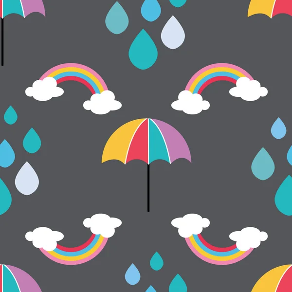 Umbrella Raindrops Rainbow Winter Seamless Pattern — стоковый вектор