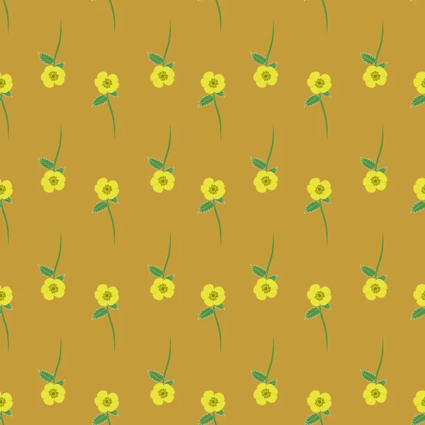 Buttercup Flowers Vector Repeat Pattern Gold Background Design — Archivo Imágenes Vectoriales