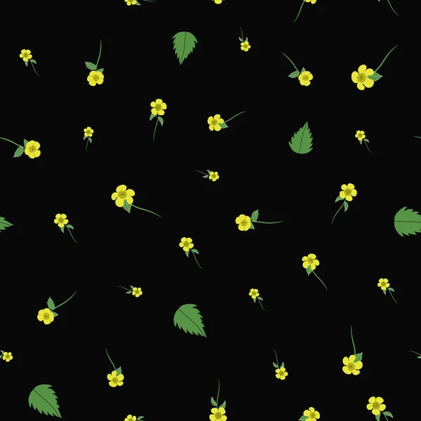 Buttercup Floral Seamless Pattern Black Backgound — Vector de stock