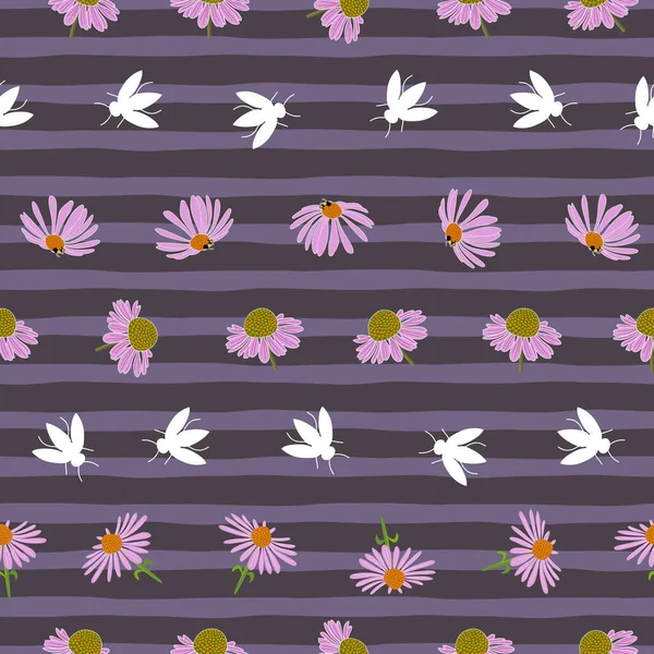 Echinacea Květiny Bezešvé Vzor Design Pruhy — Stockový vektor