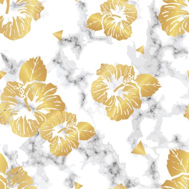 Mermer arka plan üzerinde ebegümeci çiçekleri ile dikişsiz desen. vektör illüstrasyon