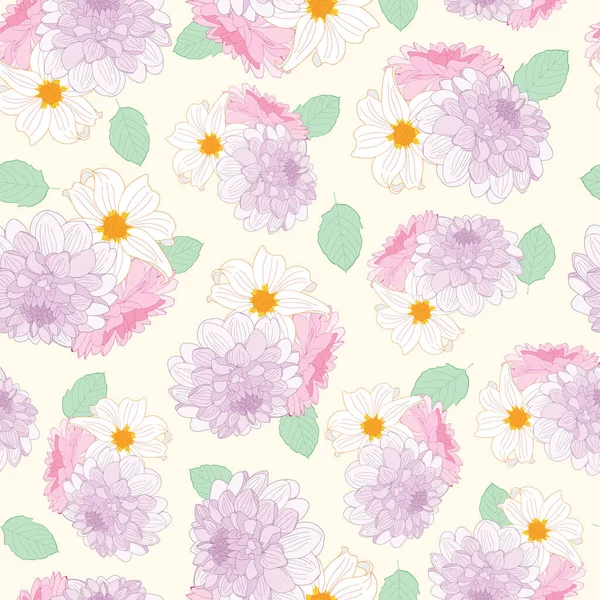 Seamless Dahlia Flowers Pattern Pastel Background Illustration — Stock Vector