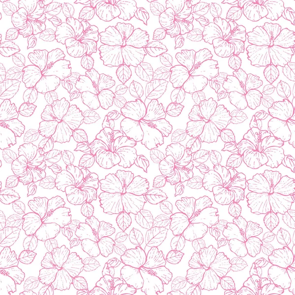 Seamless Pattern Hand Drawn Hibiscus Flowers — Vetor de Stock