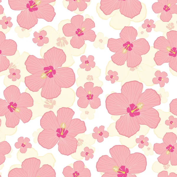 Patrón Sin Costura Con Flores Hibisco Rosa — Vector de stock