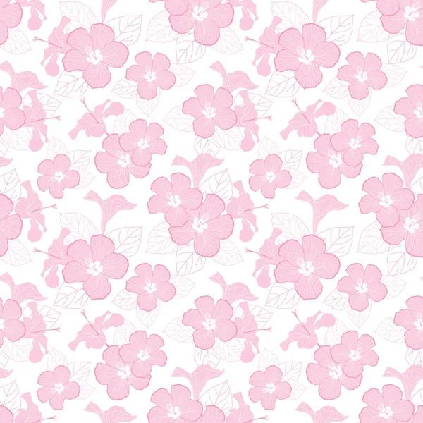 Vector Pastel Pink Hibiscus Flowers Seamless Pattern Illustration — Stockvector