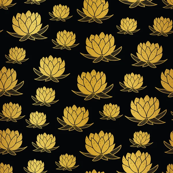 Altın Zambağı Çiçeği Siyah Arkaplan Resimlerinde Kusursuz Desen — Stok Vektör