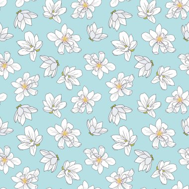 Mavinin üzerindeki kusursuz manolya deseni.