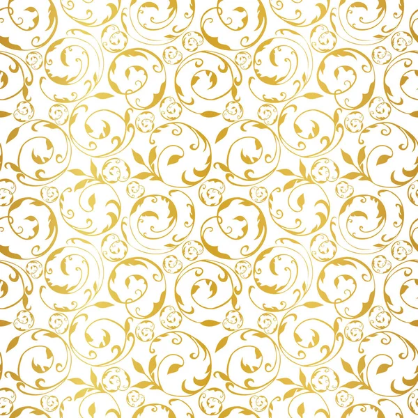 Golden Recroquevillé Feuilles Motif Sans Couture Sur Fond Blanc — Image vectorielle