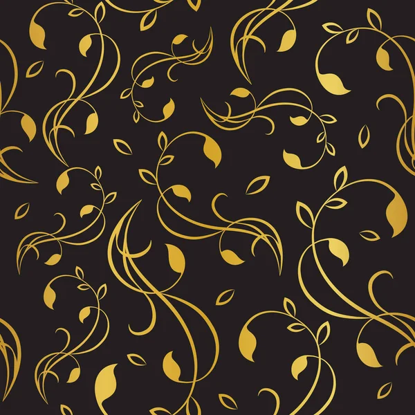 Siyah Arka Plan Seamless Modeli Üzerine Altın Floral Swirls — Stok Vektör