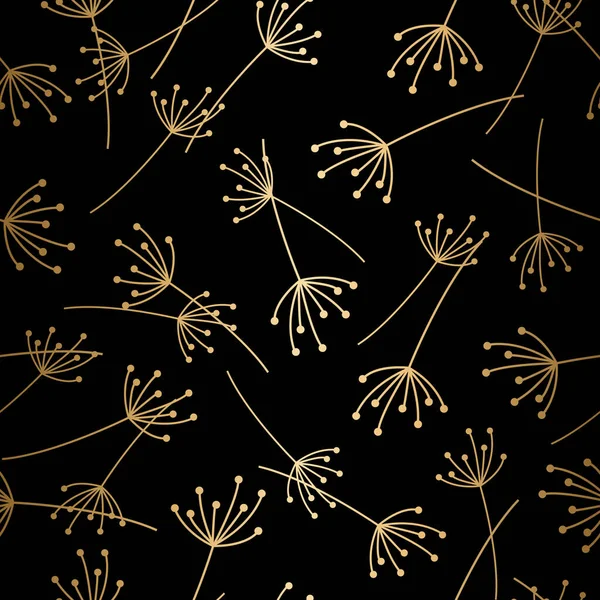 Altın Soyut Çiçekler Siyah Üzerinde Kusursuz Desenler — Stok Vektör