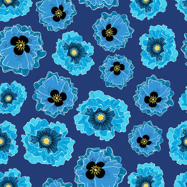 Résumé Coquelicots Bleus Design Motif Sans Couture — Image vectorielle