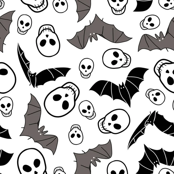 Fledermäuse Und Totenköpfe Halloween Muster Vektor Design — Stockvektor