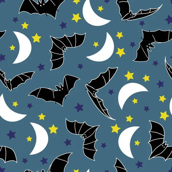 Cadılar Bayramı Gecesi Yarasaları Cadılar Bayramı Için Pürüzsüz Desenler Oluşturur — Stok Vektör
