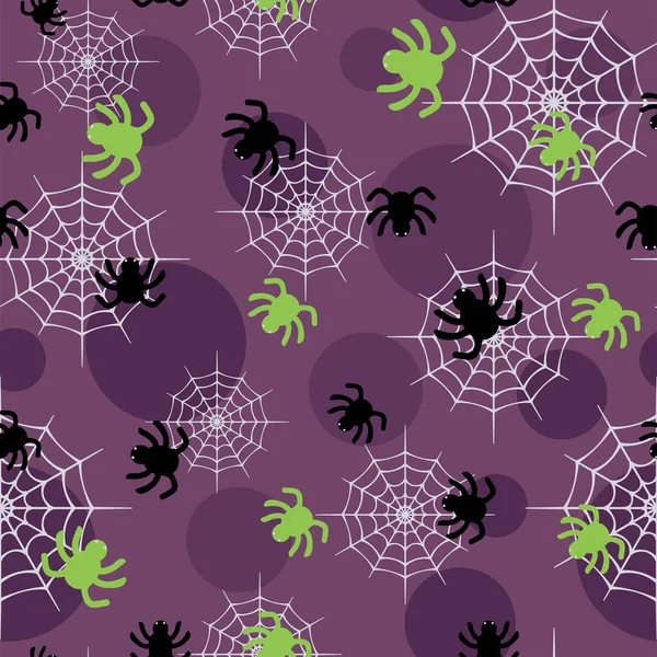 Spider Halloween Muster Lila Hintergrund Design — Stockvektor