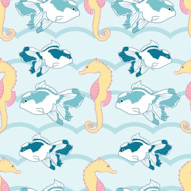 Kusursuz denizatı ve balık deseni çizimi