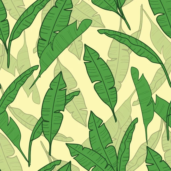 Feuilles Banane Motif Sans Couture Sur Fond Jaune Clair Illustration — Image vectorielle