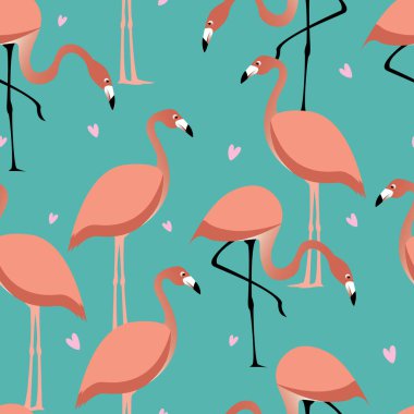 Turkuazda pürüzsüz pembe flamingo deseni