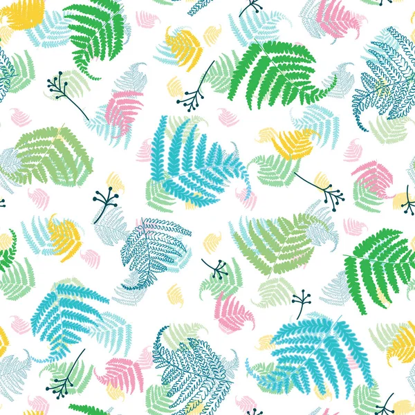 Seamless Pattern Colorful Ferns Illustration — Stock Vector