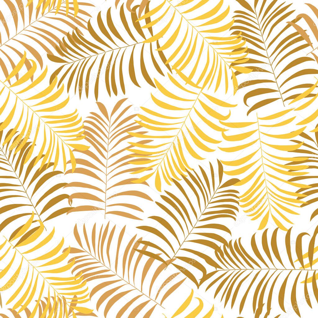 Seamless pattern with gold palm leaves illustration on white background