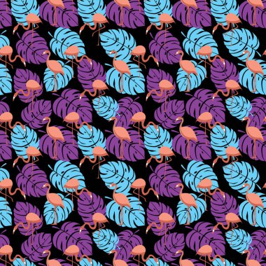 Flamingo ile kusursuz desen ve siyah üzerinde bırakır